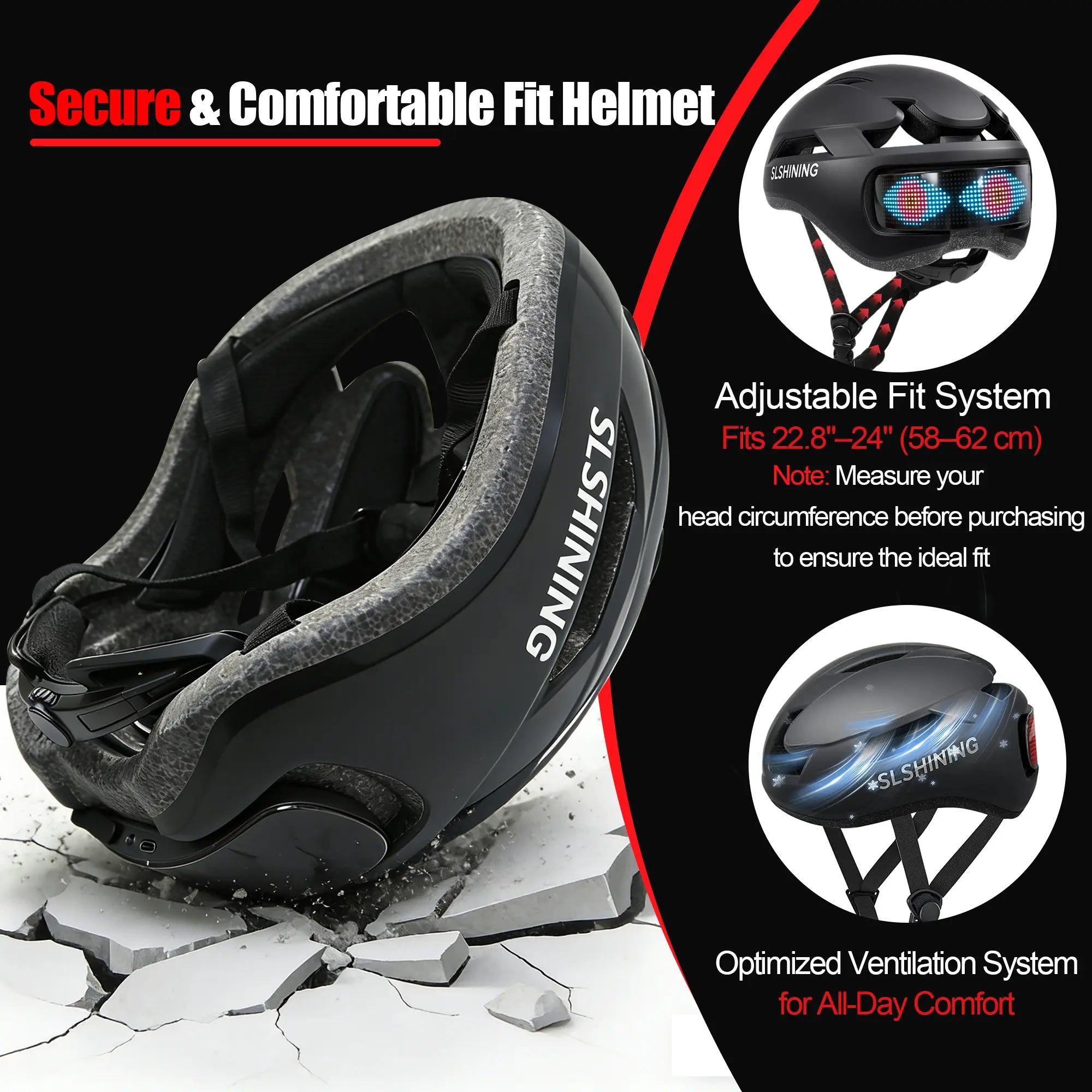 Protective Gear Holiday Gift LED Screen Bike Helmet with Bluetooth App Control, DIY Custom Display, Smart Turn Signal Light, CPSC Certified Bell Helmets for E-Bike Dirtbike & E-Scooter Skateboard and Skating Bicycle Helmets for Adult Teens