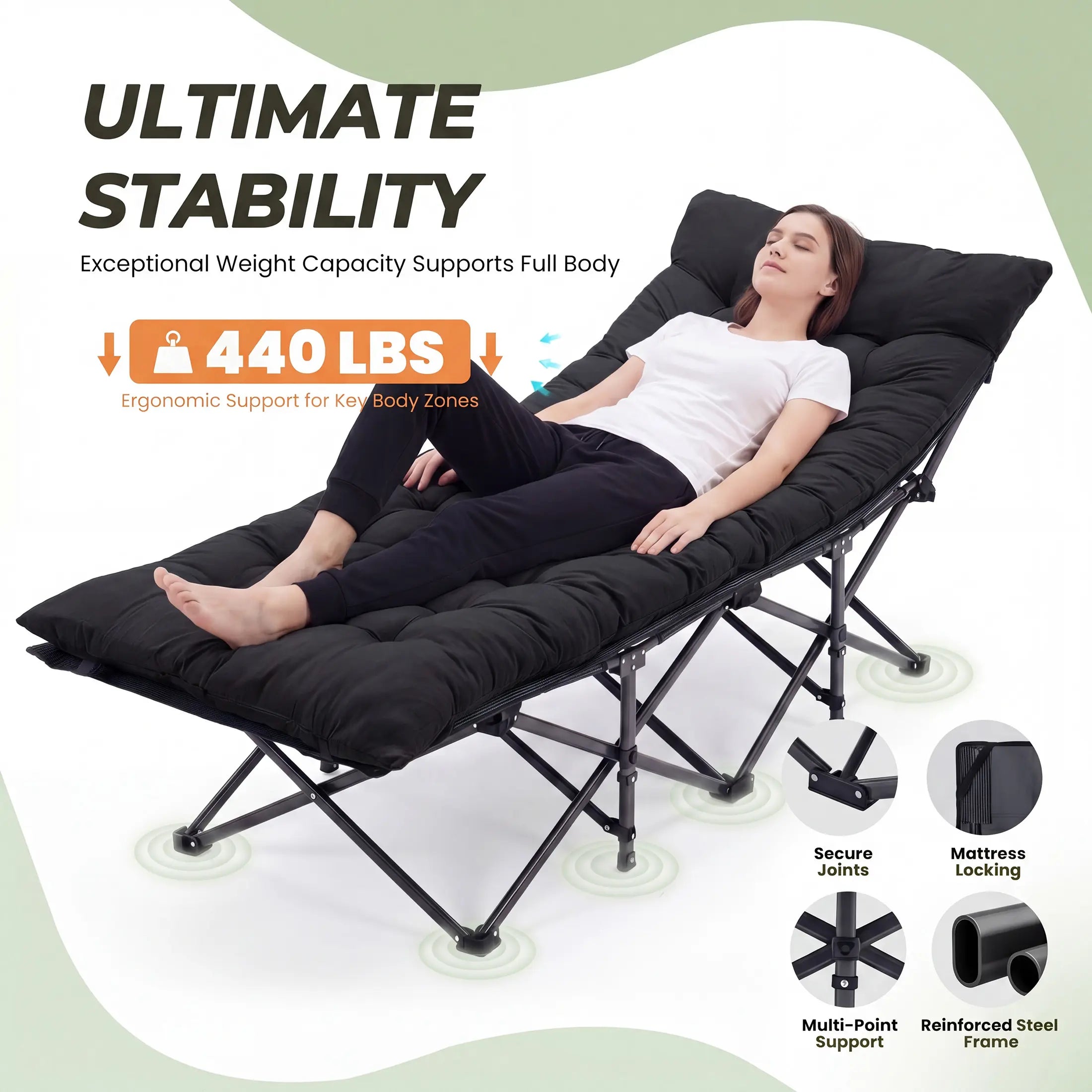 DUMOS Heavy-Duty Metal Camping Cot for Adults, Extra Wide & Long Folding Portable Bed with Removable Padded Mattress and Carry Bag for Travel & Home