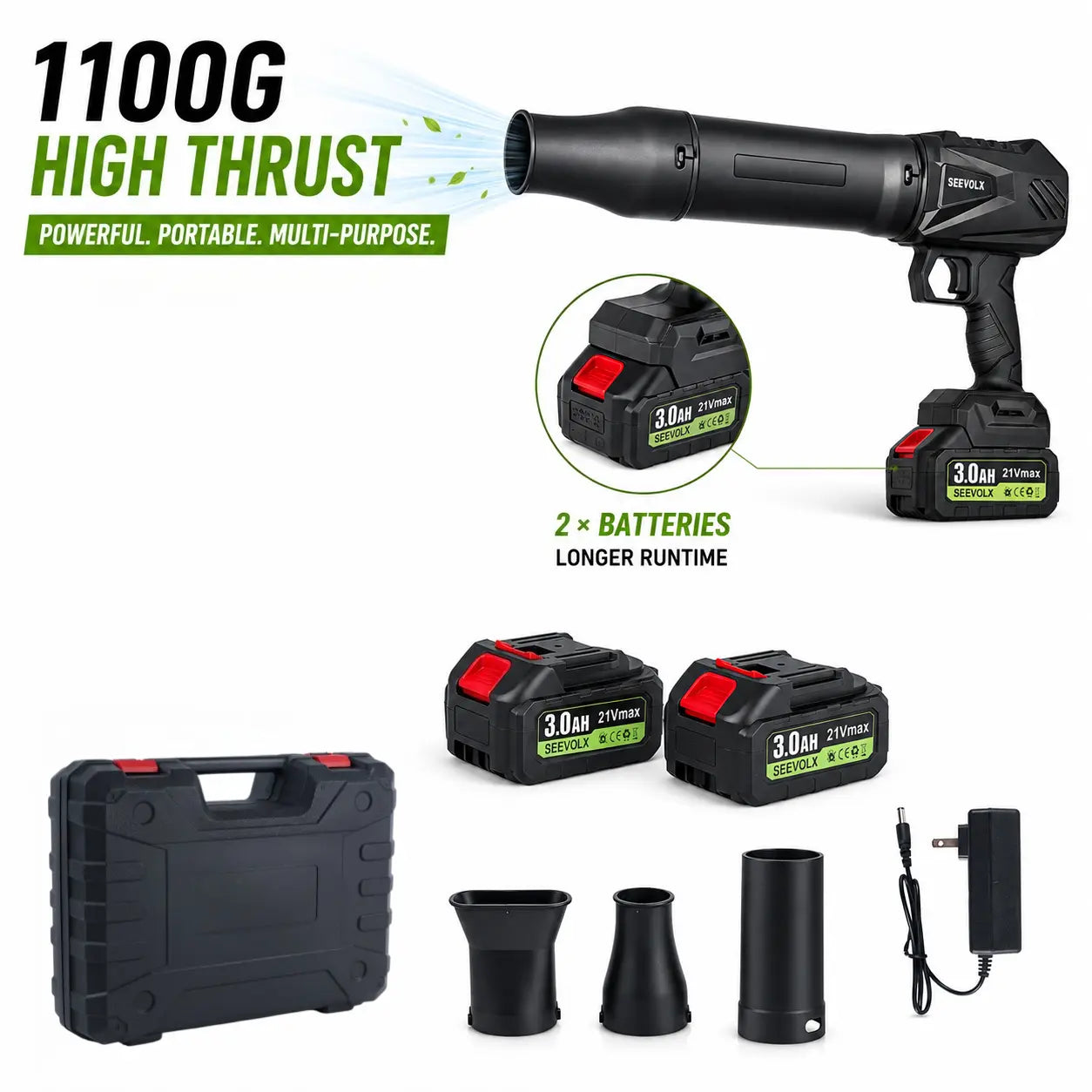 【Dealsforyoudays】Seevolx 2-In-1 Cordless Blower & Vacuum Kit - Handheld 21V Dual Batteries, 6 Adjustable Speeds, Digital Battery Display, Suction/Blower Nozzles, Filter, Charger - Ideal for Car, Home Cleaning, Practical Gifts