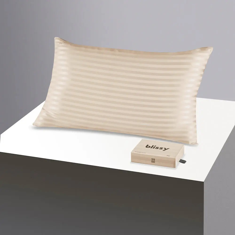 Blissy Striped Silk Pillowcase – 100% Mulberry Silk – Improve Hair, Skin & Sleep