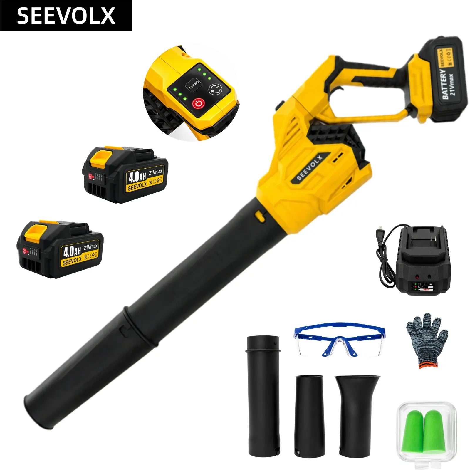 【Dealsforyoudays】Seevolx 2-In-1 Cordless Blower & Vacuum Kit - Handheld 21V Dual Batteries, 6 Adjustable Speeds, Digital Battery Display, Suction/Blower Nozzles, Filter, Charger - Ideal for Car, Home Cleaning, Practical Gifts