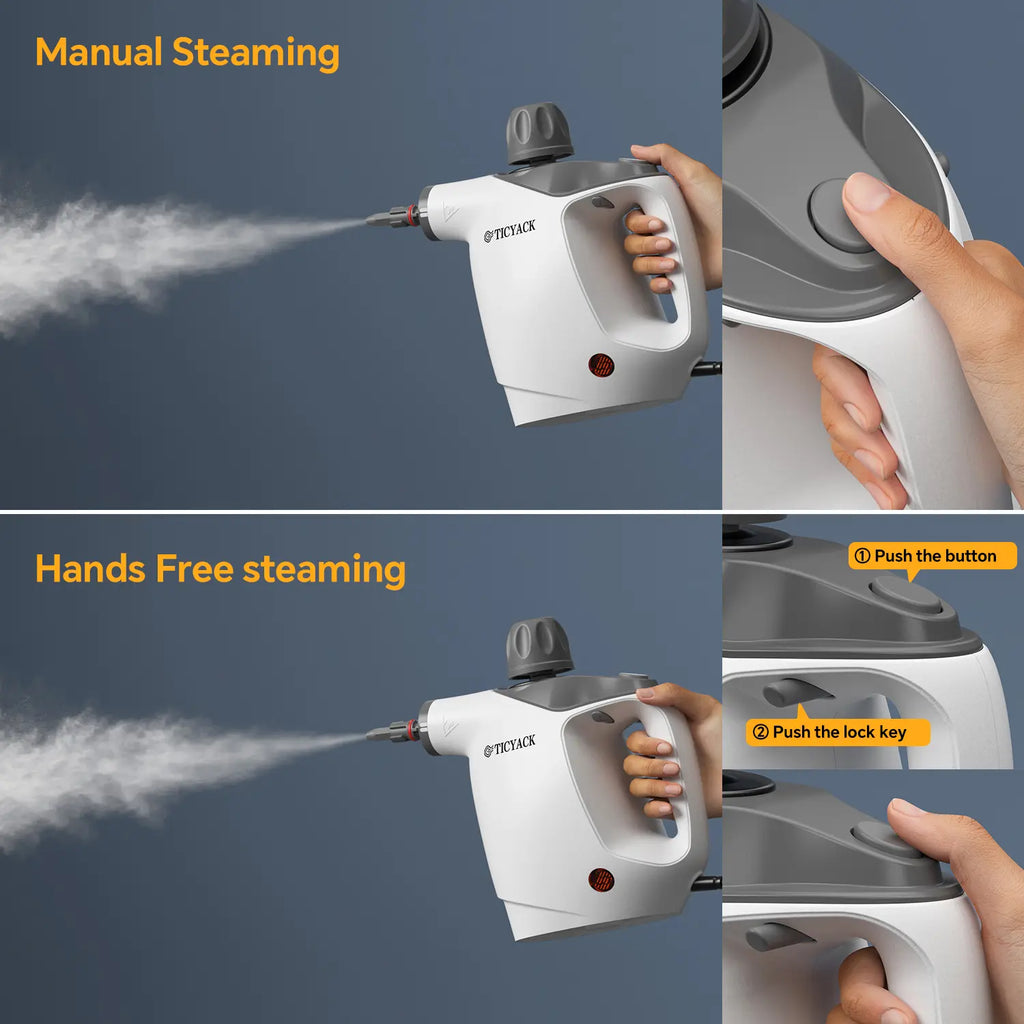 Handheld Steam Cleaner, Steam Cleaner with 16 PCS Accessory & Safety Lock, 500ML Capacity, Multi-Surface Deep Cleaning for Home, Car, Bathroom, Grout, Floor, Window (White).
