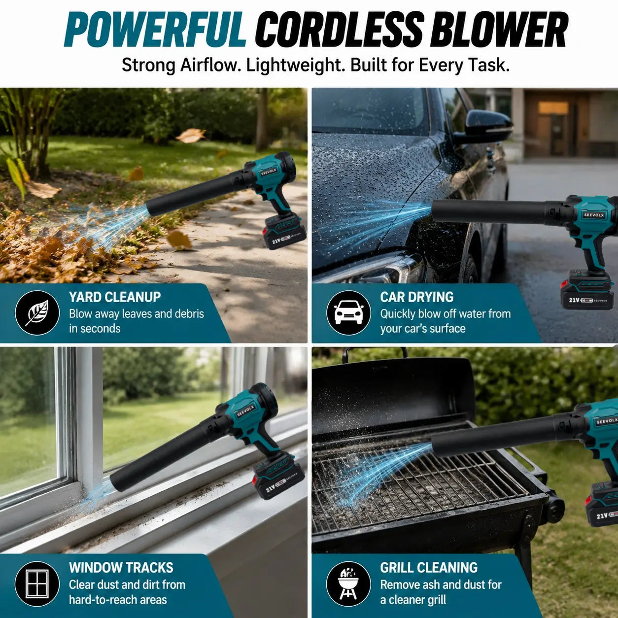【Dealsforyoudays】Seevolx 2-In-1 Cordless Blower & Vacuum Kit - Handheld 21V Dual Batteries, 6 Adjustable Speeds, Digital Battery Display, Suction/Blower Nozzles, Filter, Charger - Ideal for Car, Home Cleaning, Practical Gifts