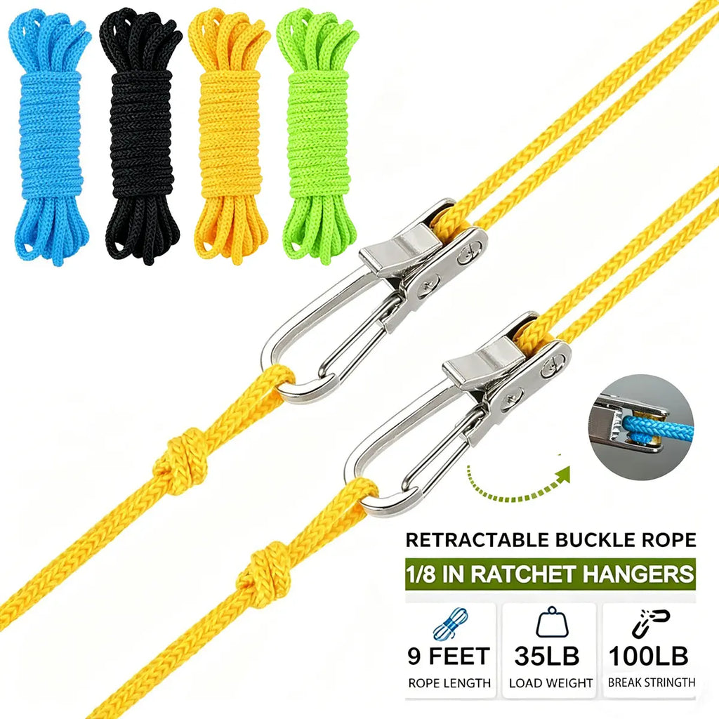 Fathersdaygift Rope Tightener & Guyline Tensioner - Heavy Duty Retractable Paracord with Alloy Carabiner Clip, Windproof Tie Downs for Camping Tent, Tarp & Hammock Setup Fathers Day Gifts