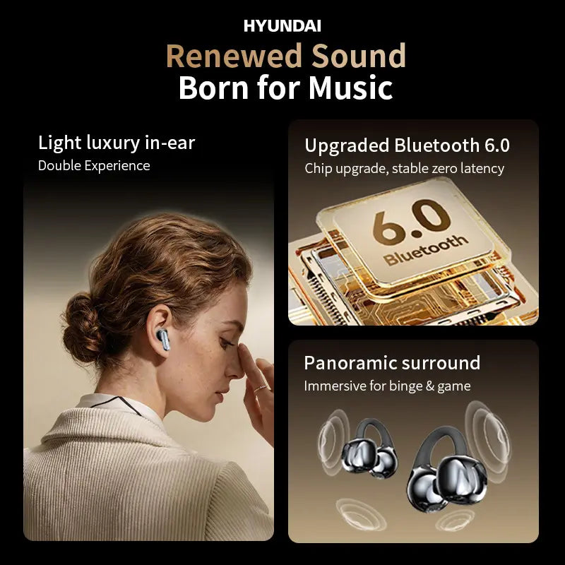 HYUNDAI G46 Dual Earbuds 2-In-1 Wireless Headphones, One Charging Case with In-Ear & Clip-On Earbuds, Perfect for Couples, Long Battery Life, Bluetooth 6.0, Comfortable Fit, HD Stereo Sound for Music & Calls, Compatible with Android & Ios