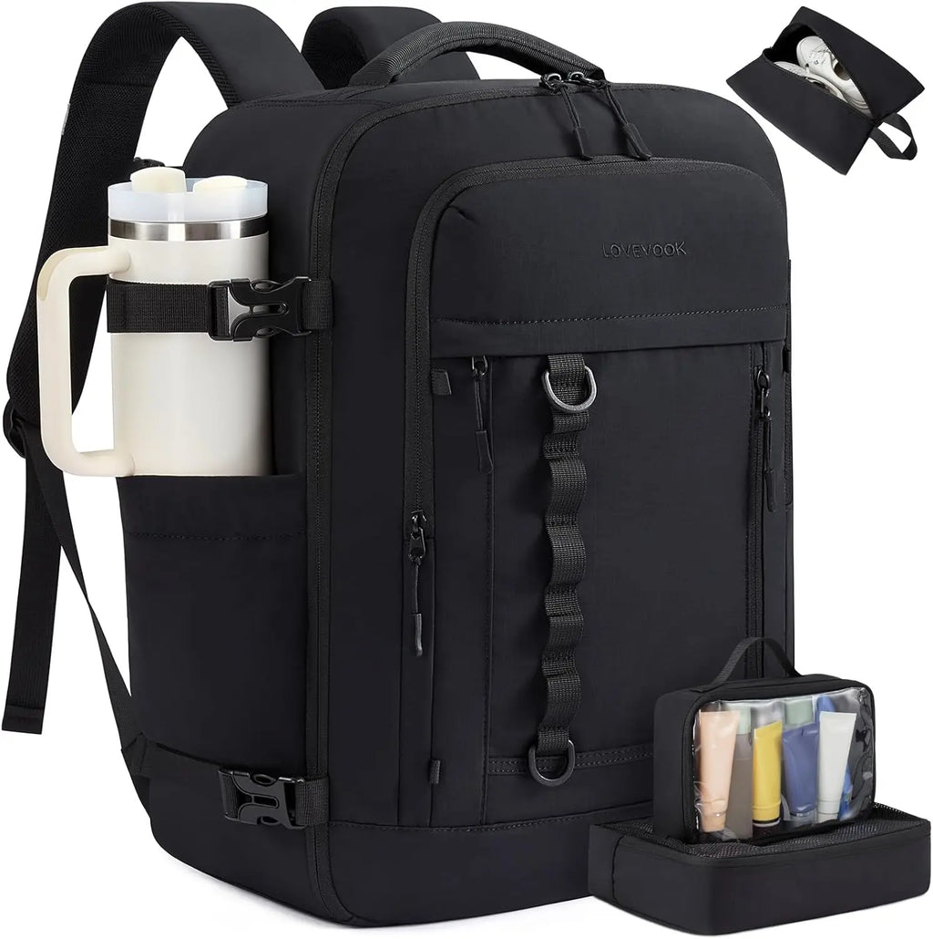 LOVEVOOK 40L Travel Backpack for Men Women, Waterproof Carry on Backpack for Work & Travel, Flight Approved Personal Item with 3 Packing Cubes, TSA Bag Fits 17.3" Laptop,Black