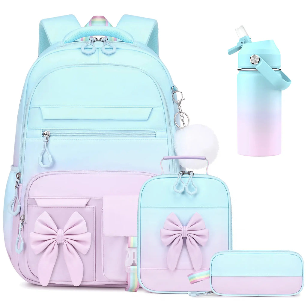 SIMILOVE Girls School Backpack Set - Includes 14Oz Insulated Water Bottle, Lunch Bag & Pencil Case, Ideal for Teens' School Party Gift Supplies