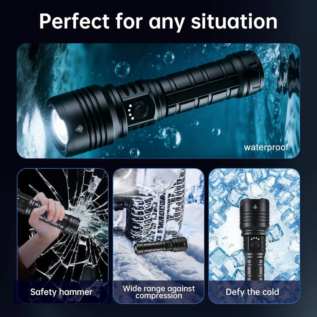 SYADOO Ultra Bright Rechargeable Flashlights 2 Pack, Super Bright 10000 Lumens Flash Light, 6 Modes Zoomable Linternas with Power Indicator, Powerful Handheld LED Flashlights for Home Emergencies Camping, with Emergency Charging for Your Phone Tiktokshops