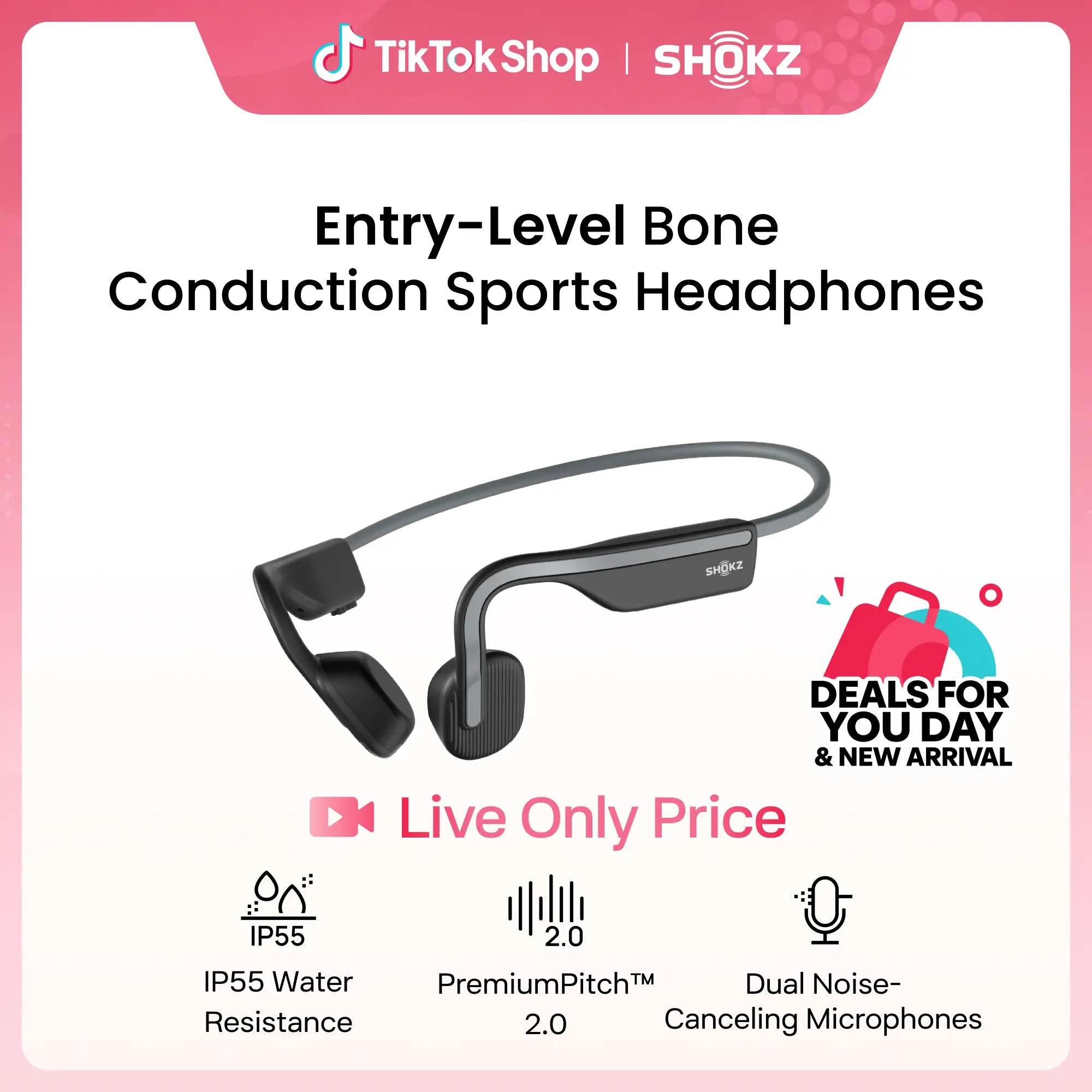 【Live Only】Shokz Openmove - Open-Ear Bluetooth Sport Headphones, Bone Conduction Wireless Earphones, Sweatproof for Running and Workouts