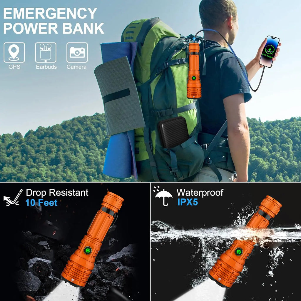 SYADOO Ultra Bright Rechargeable Flashlights 2 Pack, Super Bright 10000 Lumens Flash Light, 6 Modes Zoomable Linternas with Power Indicator, Powerful Handheld LED Flashlights for Home Emergencies Camping, with Emergency Charging for Your Phone Tiktokshops