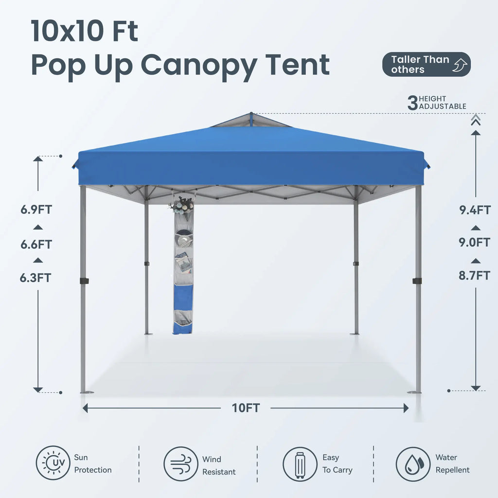 PHIVILLA Pop-Up Canopy 10*10 FT Tents for Parties with Wheeled Bag, Portable Lightweight Folding, 120"L X 120"W X 102"H, Alloy Steel, Water Resistant Design