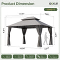 10X12 FT Aoxun Outdoor Gazebo, Heavy Duty Metal Frame Double Roof Canopy Tent with Mosquito Netting , Patio Backyard Lawn Garden Deck Party Shelter, Khaki,Summerwins,Outdoorfurnitureset