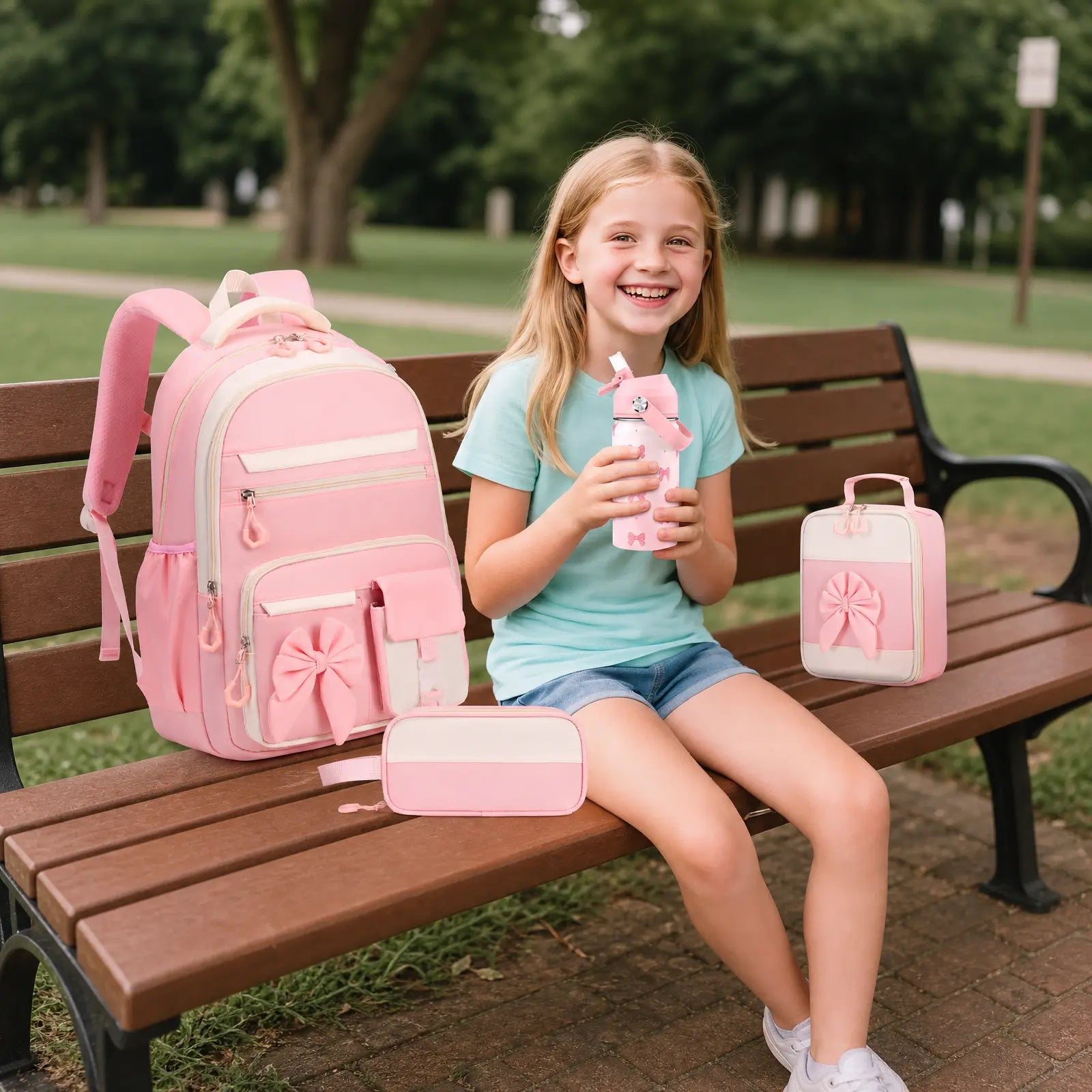 SIMILOVE Girls School Backpack Set - Includes 14Oz Insulated Water Bottle, Lunch Bag & Pencil Case, Ideal for Teens' School Party Gift Supplies