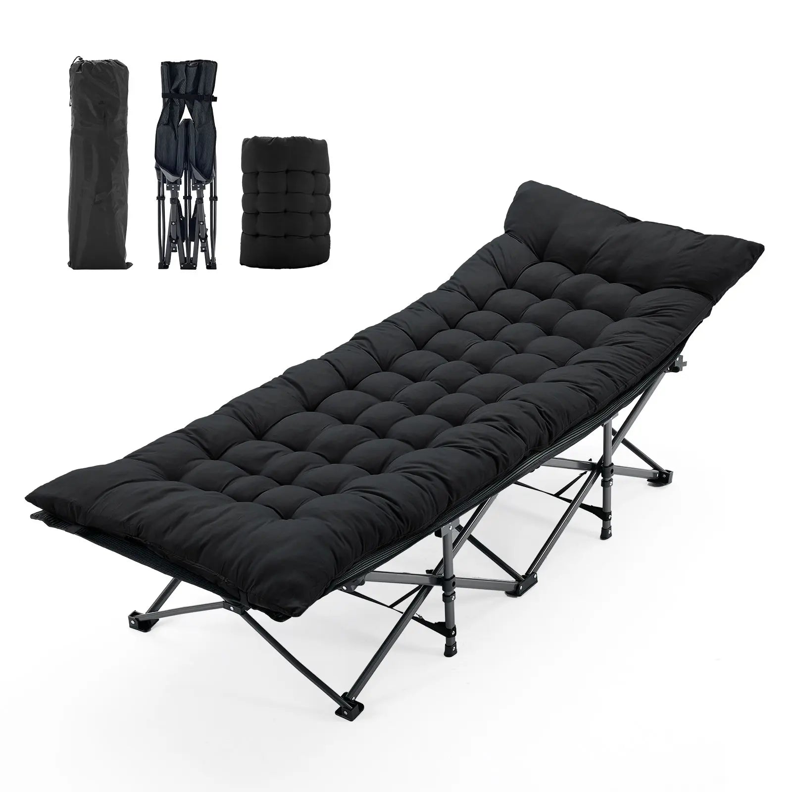 DUMOS Heavy-Duty Metal Camping Cot for Adults, Extra Wide & Long Folding Portable Bed with Removable Padded Mattress and Carry Bag for Travel & Home