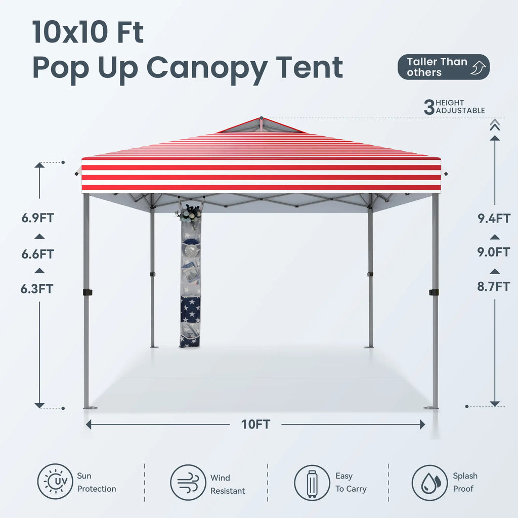 PHIVILLA Pop-Up Canopy 10*10 FT Tents for Parties with Wheeled Bag, Portable Lightweight Folding, 120"L X 120"W X 102"H, Alloy Steel, Water Resistant Design
