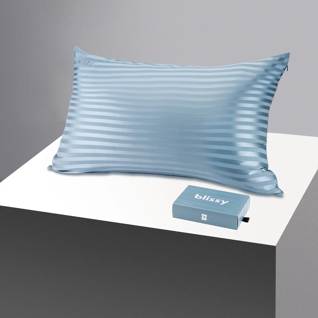 Blissy Striped Silk Pillowcase – 100% Mulberry Silk – Improve Hair, Skin & Sleep