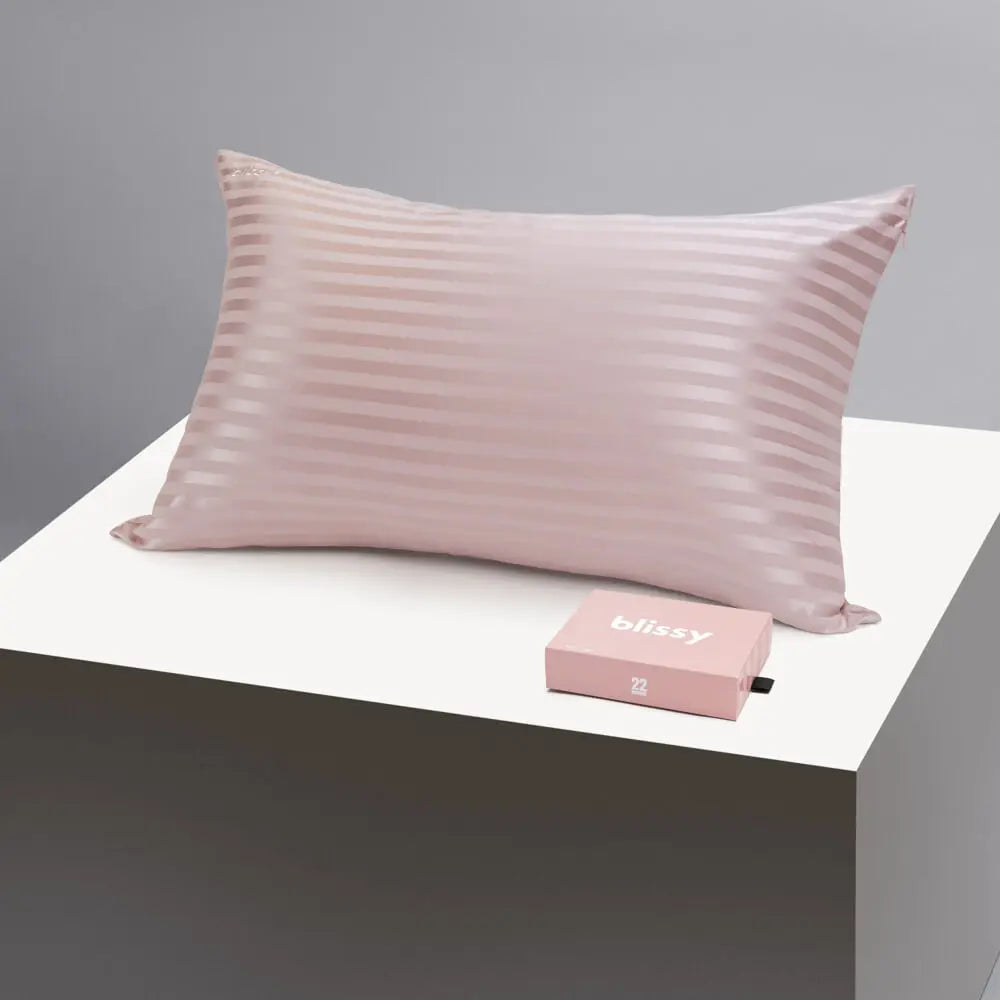 Blissy Striped Silk Pillowcase – 100% Mulberry Silk – Improve Hair, Skin & Sleep